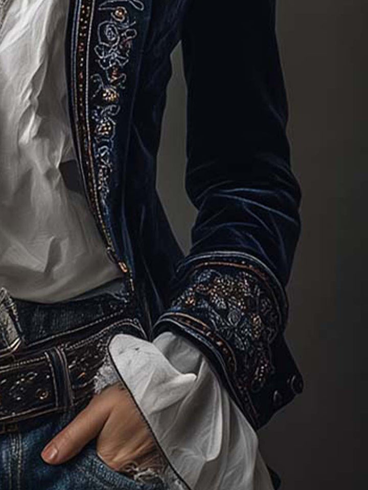 Savannah | Embroidered Velvet Floral Fitted Jacket