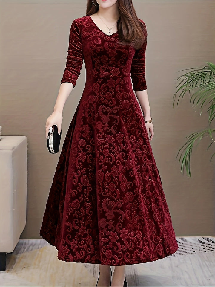 Cassia | Womens Velvet Embossed Midi Dress