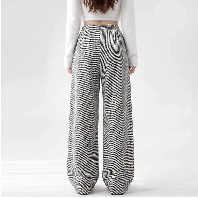 Rhea | Herringbone Wide Leg Pull On Pants