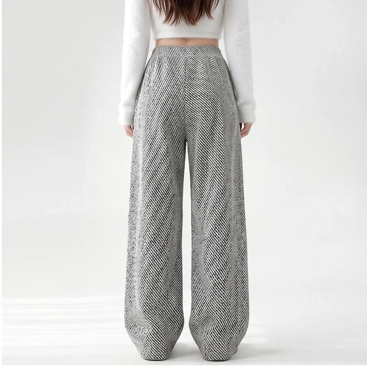 Rhea | Herringbone Wide Leg Pull On Pants