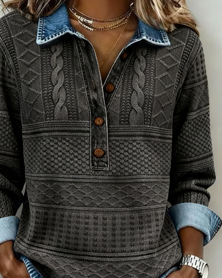 Opal | Long Sleeve Denim Polo Shirt Womens