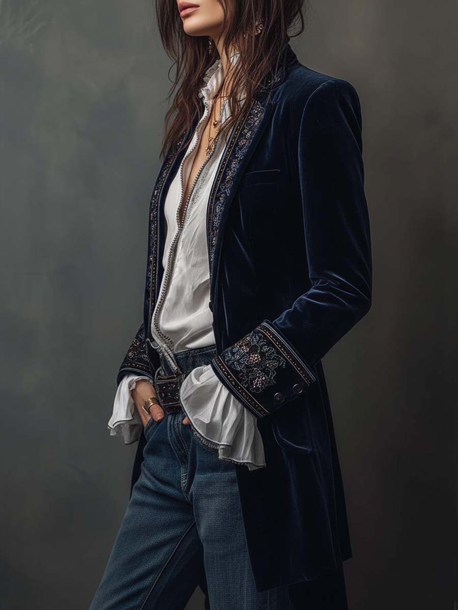 Savannah | Embroidered Velvet Floral Fitted Jacket