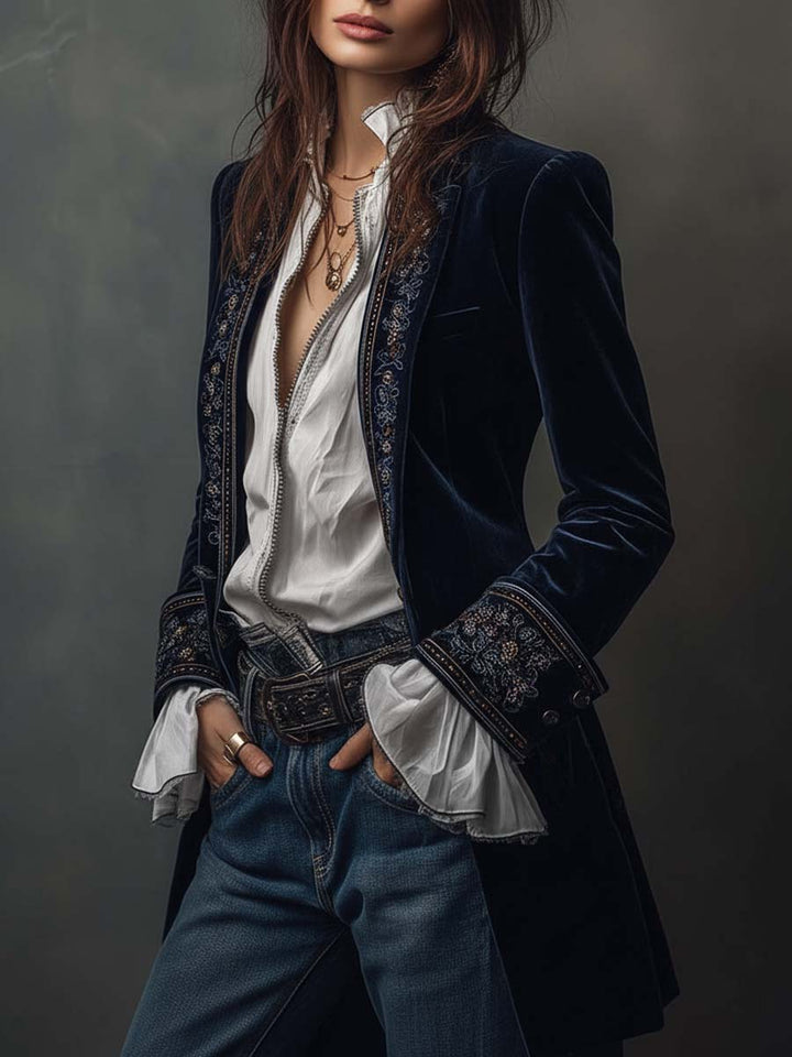 Savannah | Embroidered Velvet Floral Fitted Jacket