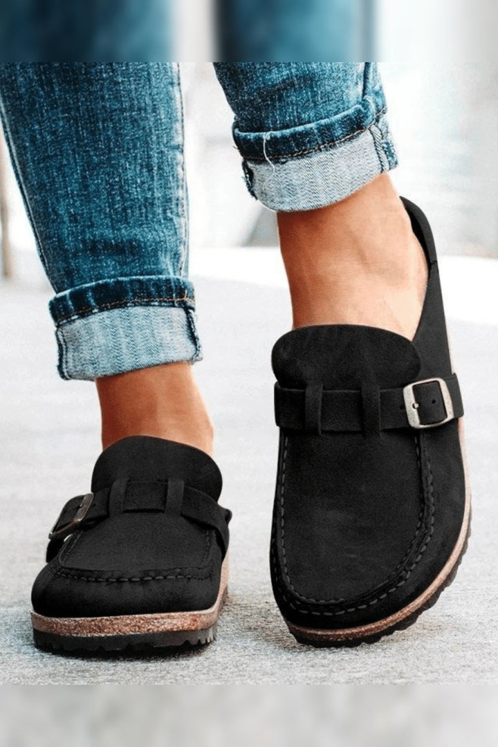Parker | Faux Suede Buckle Cork Clogs