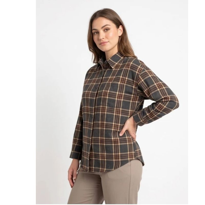 Caitlin | Oversized Flannel Shirt Collared Button Front