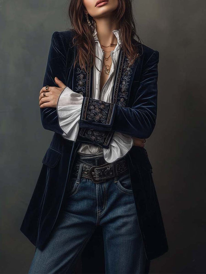 Savannah | Embroidered Velvet Floral Fitted Jacket