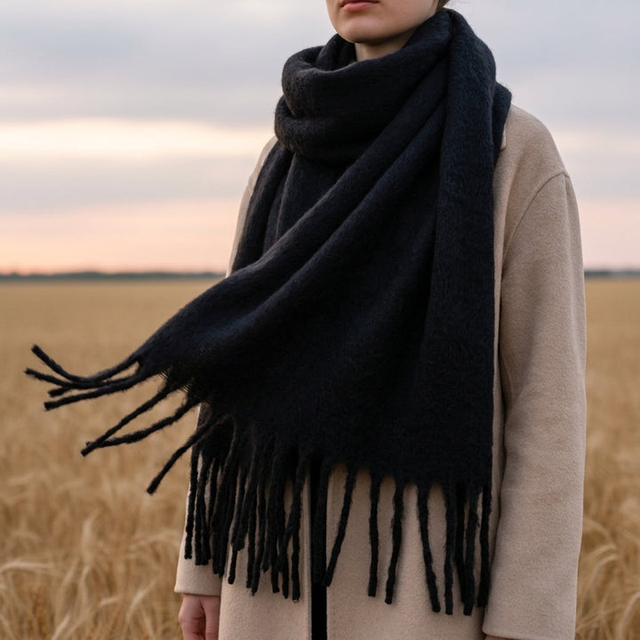 Womens oversized fringe wrap scarf, view 3