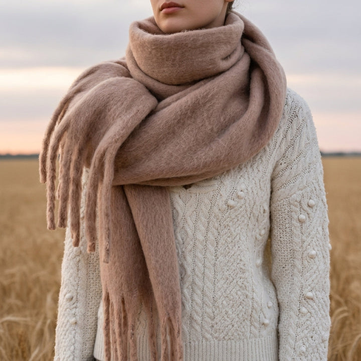 Womens oversized fringe wrap scarf, view 4