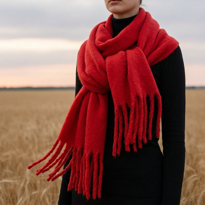 Womens oversized fringe wrap scarf, view 5