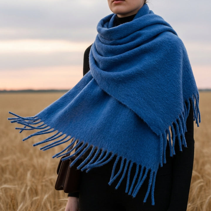Womens oversized fringe wrap scarf, view 7