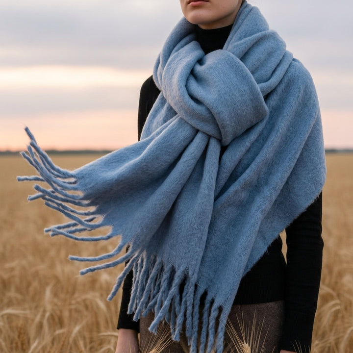 Womens oversized fringe wrap scarf, view 10