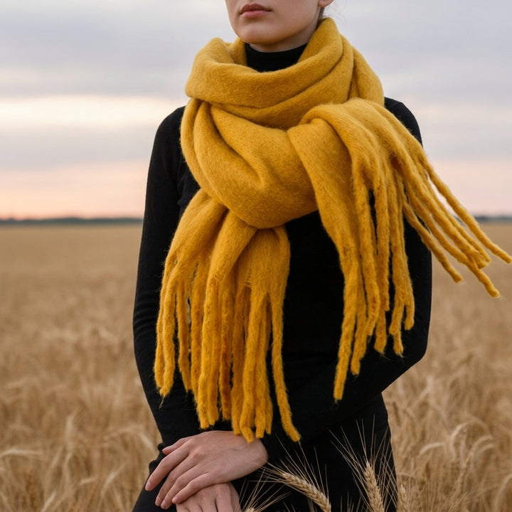 Womens oversized fringe wrap scarf, view 8