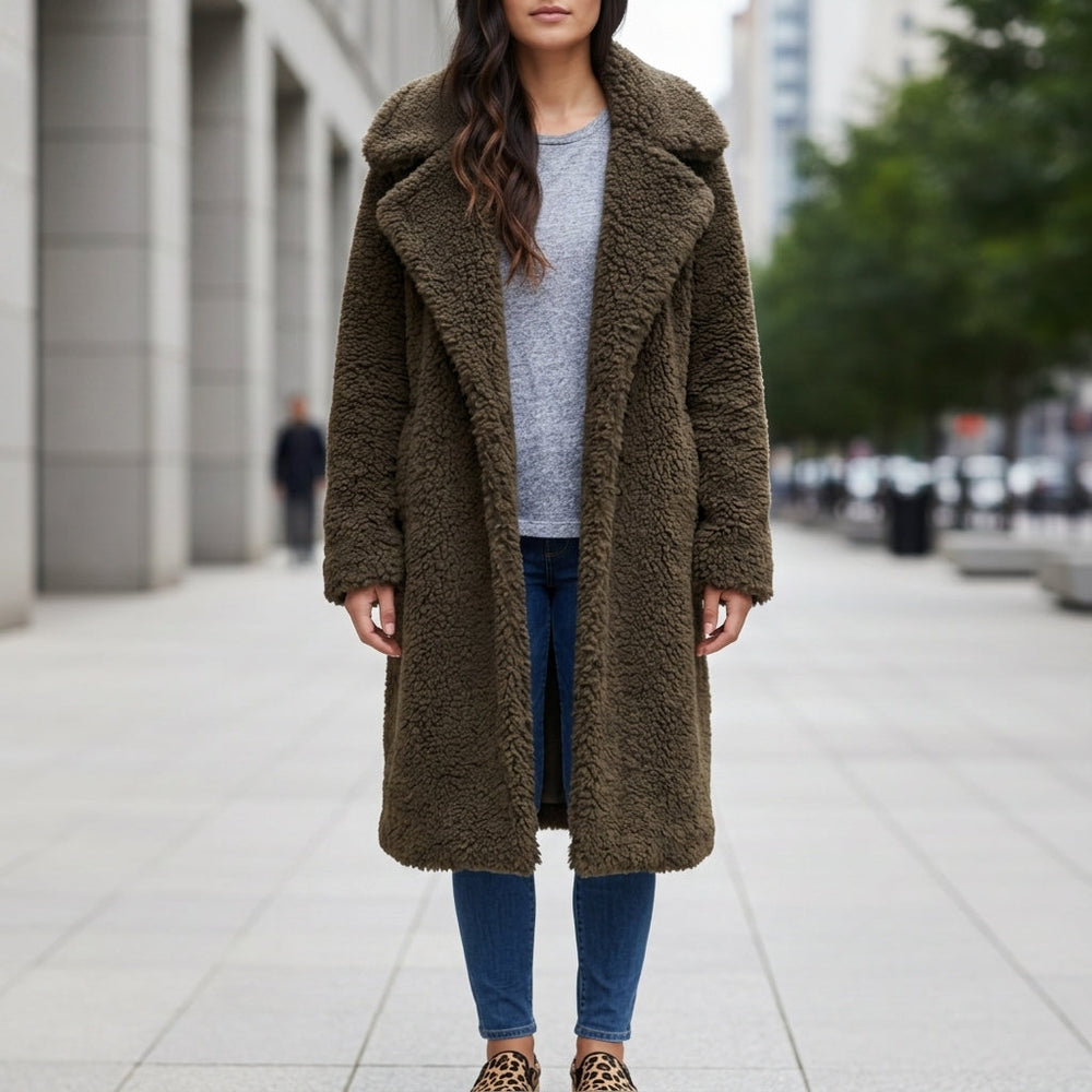 Womens teddy borg long coat, view 2