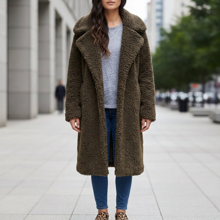 Womens teddy borg long coat, view 2