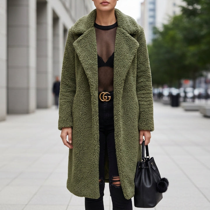 Womens teddy borg long coat, view 3