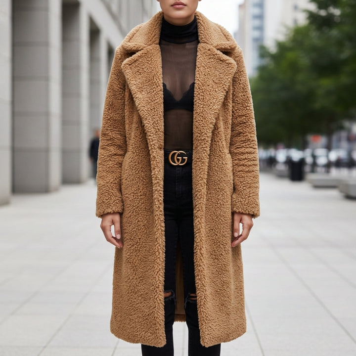 Womens teddy borg long coat, view 4