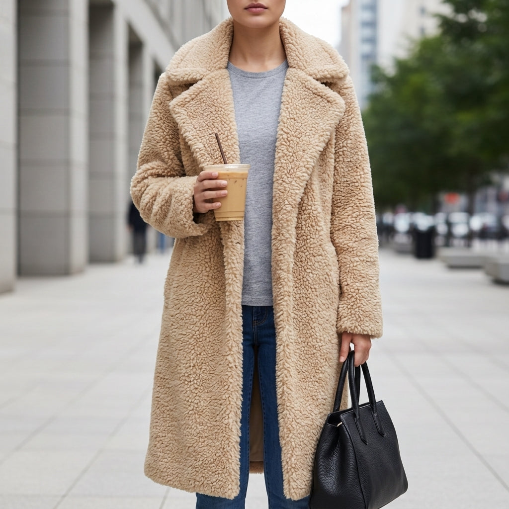 Womens teddy borg long coat, view 1