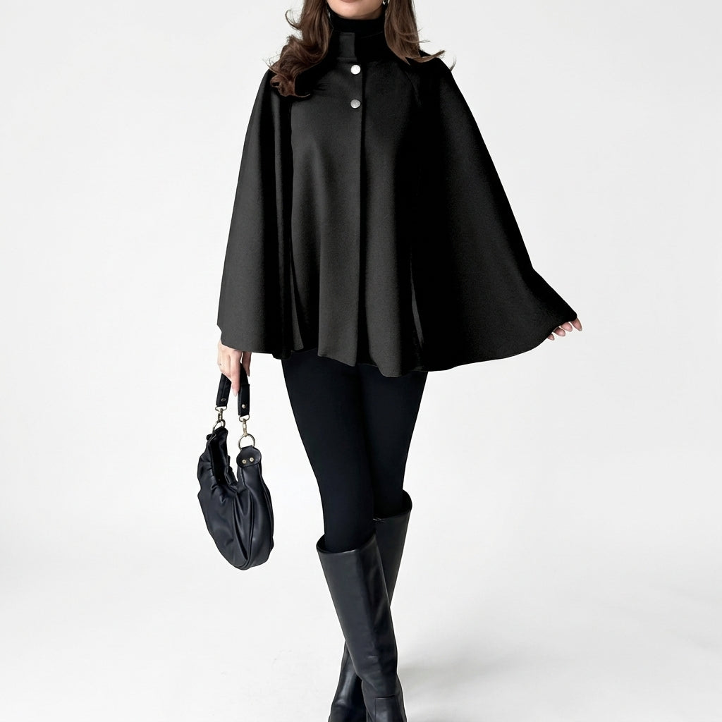 Claire | Button Front Pleated Cape Women Relaxed Fit Long Sleeve