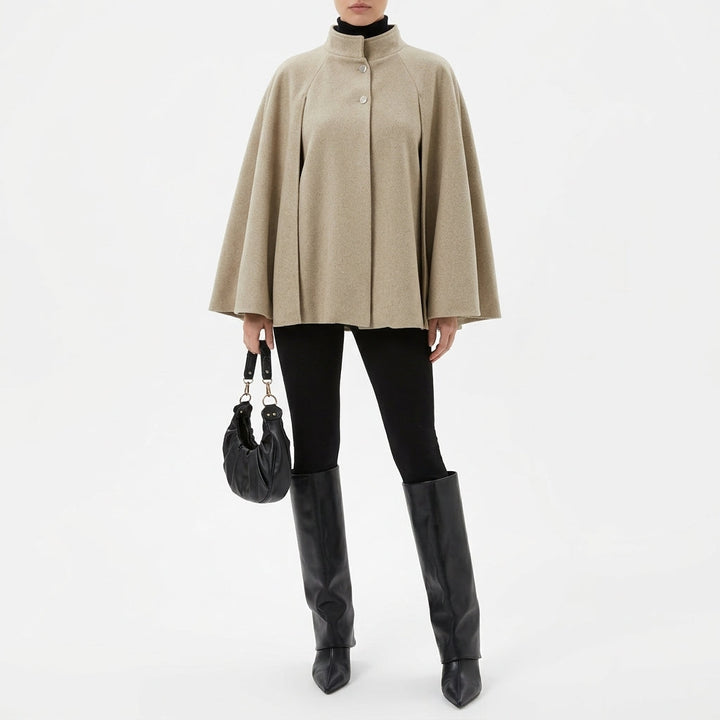 Claire | Button Front Pleated Cape Women Relaxed Fit Long Sleeve