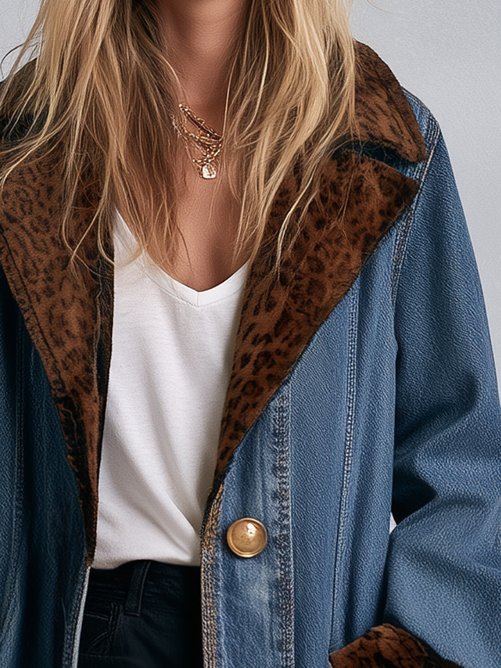 Fiona | Blue Denim Leopard Print Duster Coat