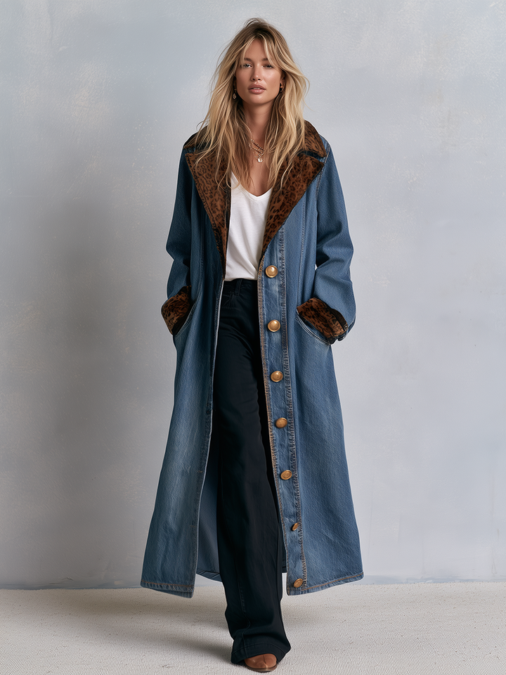 Fiona | Blue Denim Leopard Print Duster Coat