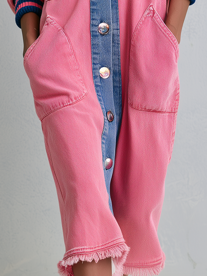 Leah | Oversized Denim Midi Dress Pink