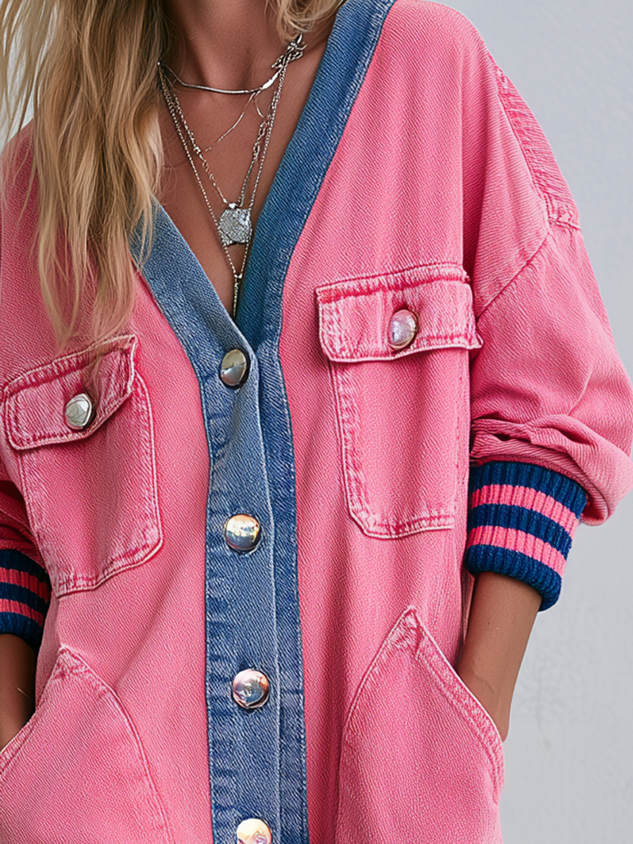 Leah | Oversized Denim Midi Dress Pink