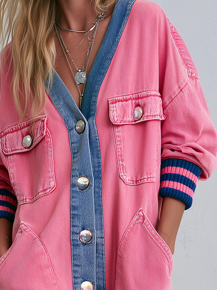 Leah | Oversized Denim Midi Dress Pink