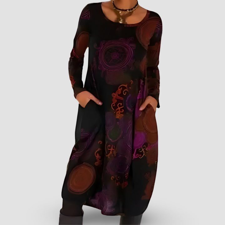 Heidi | Abstract Print Long Sleeve Maxi Dress