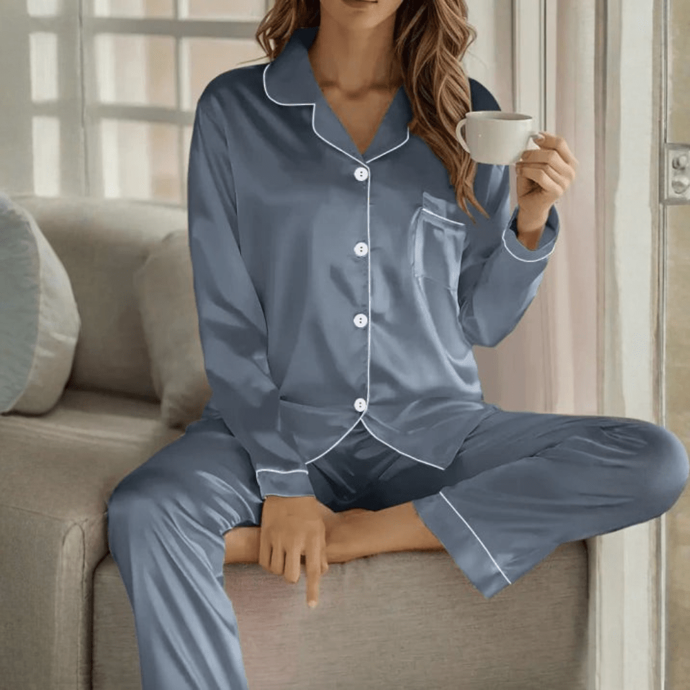Iris | Satin Button Front Pajama Set