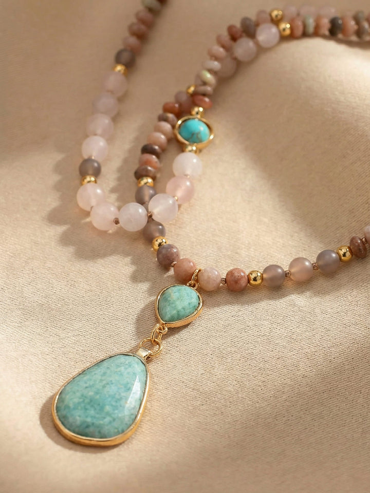 Fiona | Multi Color Beaded Stone Pendant Necklace