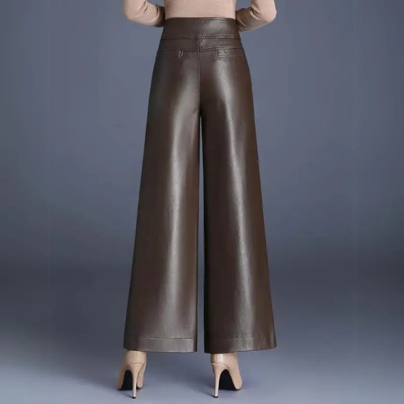 Kira | High-Waist Wide Leg Leather Trousers