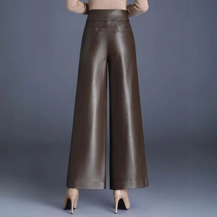 Kira | High-Waist Wide Leg Leather Trousers