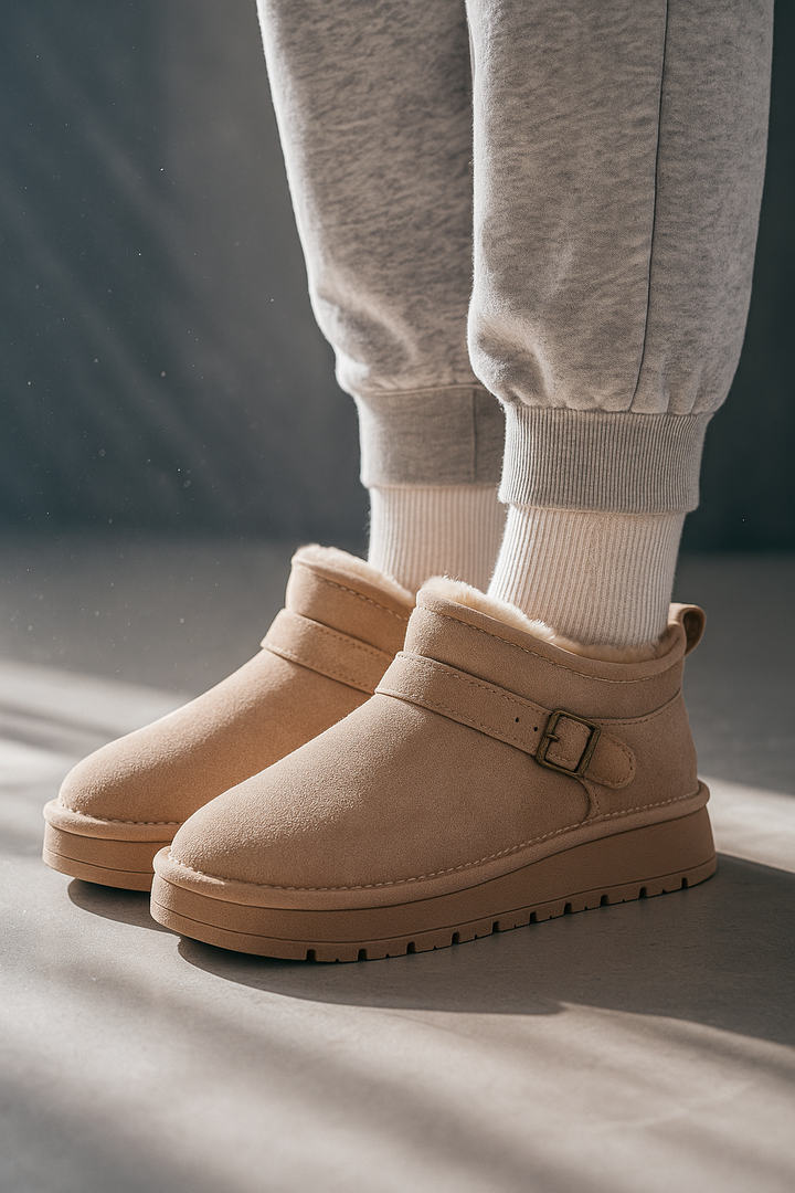Petra | Womens Faux Suede Buckle Platform Winter Boots