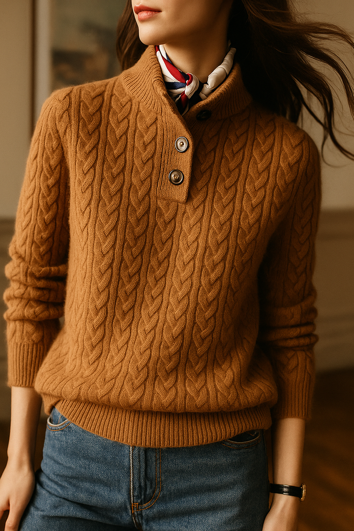 Paige | Cable Knit Quarter Zip Sweater Collared Long Sleeve