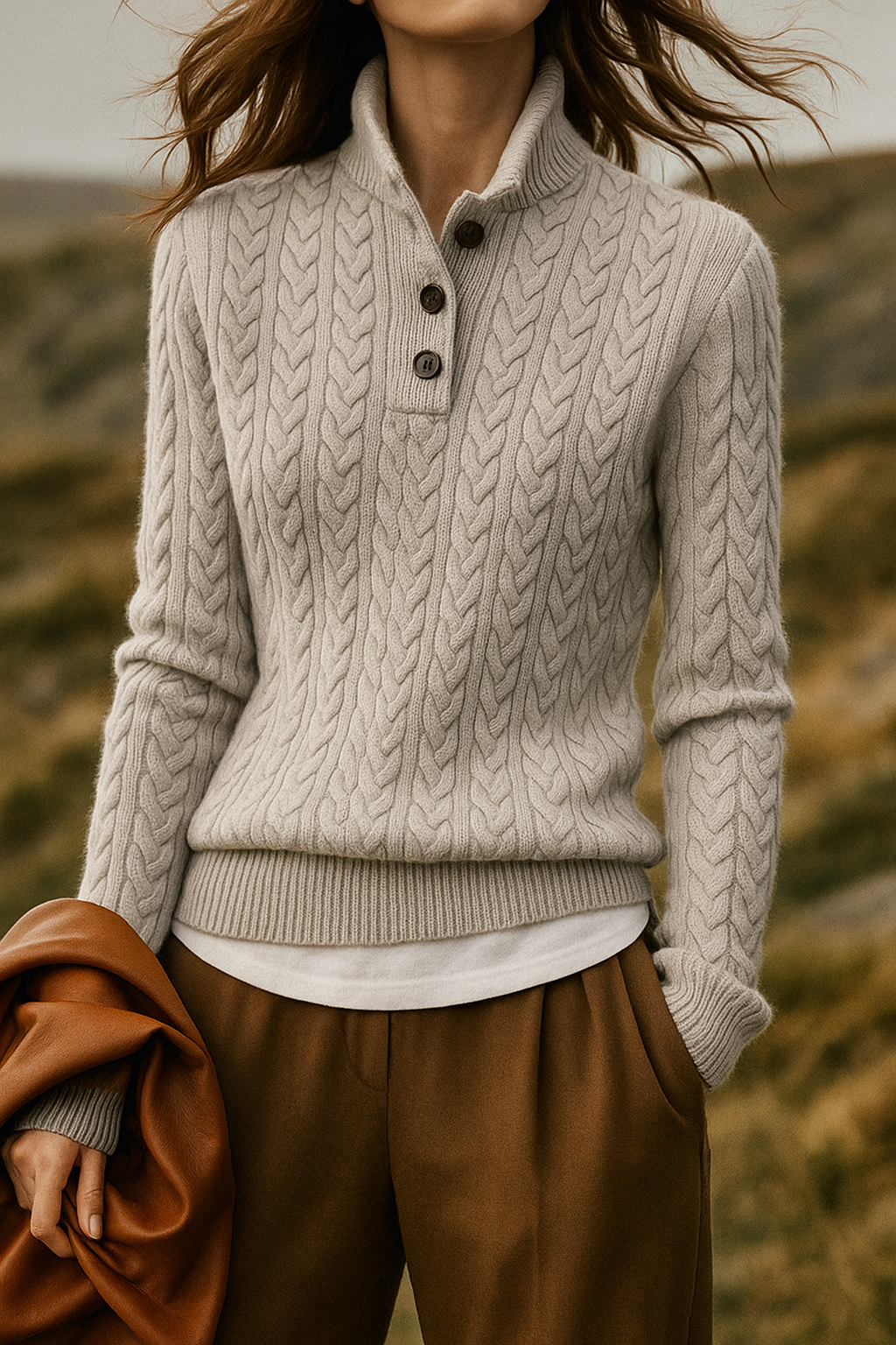 Paige | Cable Knit Quarter Zip Sweater Collared Long Sleeve