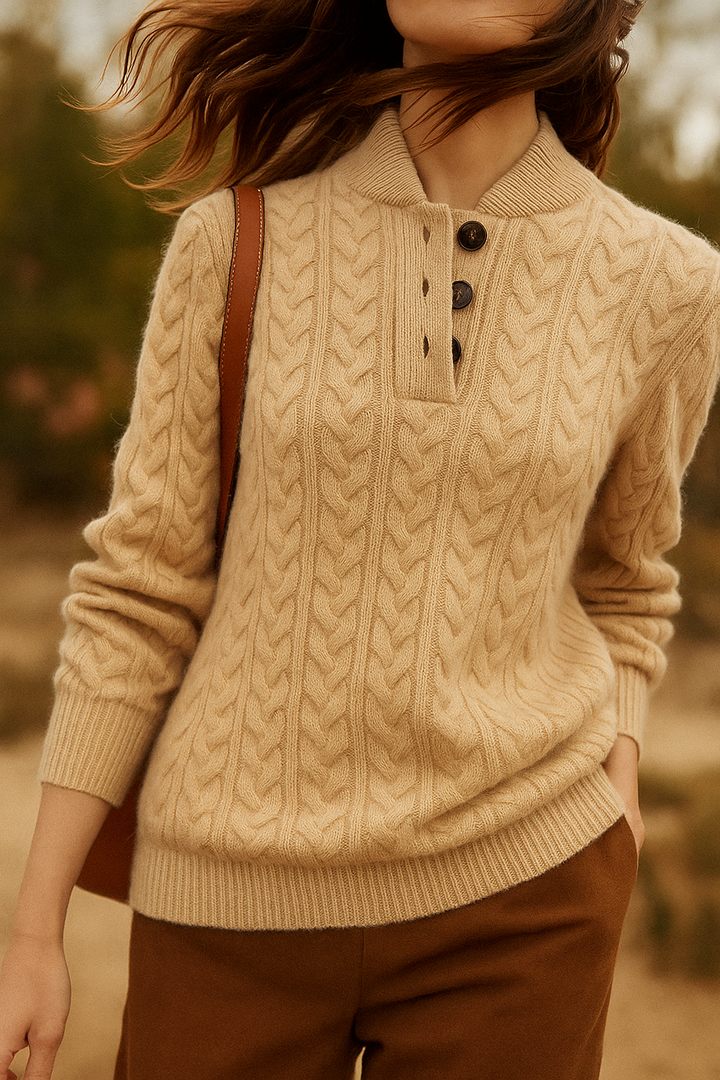 Paige | Cable Knit Quarter Zip Sweater Collared Long Sleeve