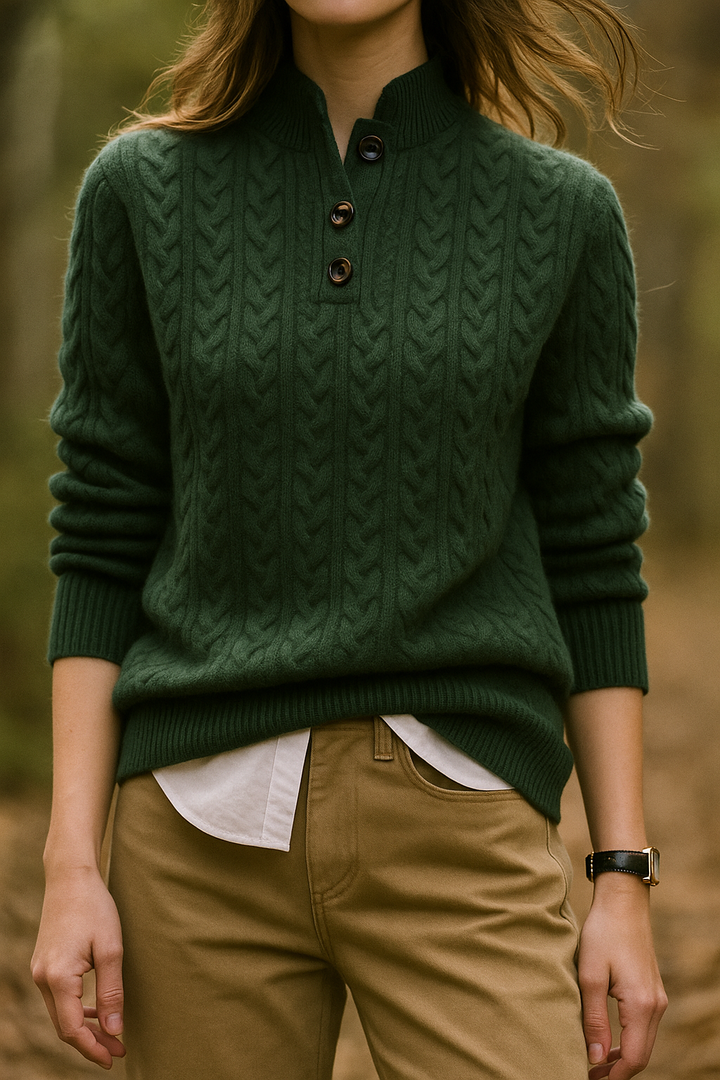 Paige | Cable Knit Quarter Zip Sweater Collared Long Sleeve