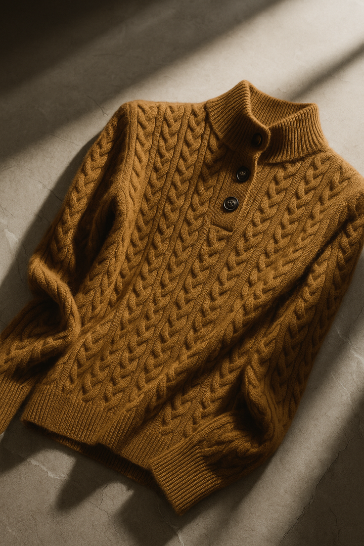 Paige | Cable Knit Quarter Zip Sweater Collared Long Sleeve