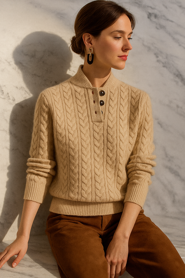 Paige | Cable Knit Quarter Zip Sweater Collared Long Sleeve