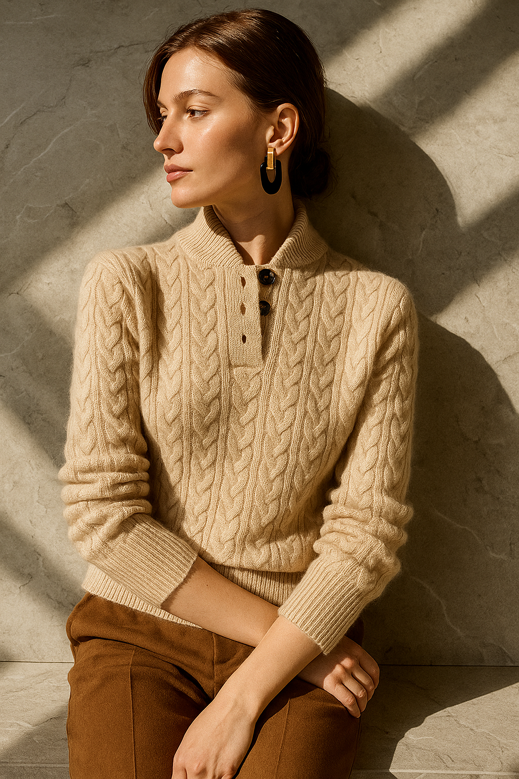 Paige | Cable Knit Quarter Zip Sweater Collared Long Sleeve