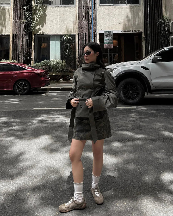 Savannah | Womens Cropped Double-Breasted Belted Trench Coat