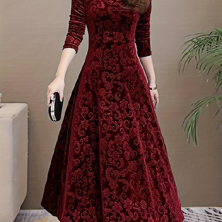 Cassia | Womens Velvet Embossed Midi Dress