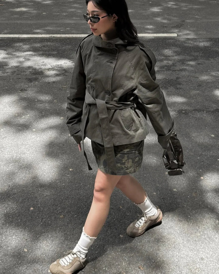 Savannah | Womens Cropped Double-Breasted Belted Trench Coat