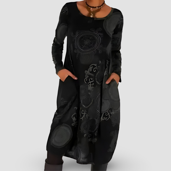 Heidi | Abstract Print Long Sleeve Maxi Dress