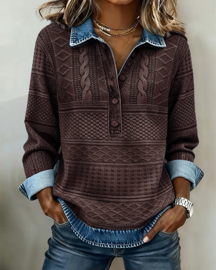 Opal | Long Sleeve Denim Polo Shirt Womens