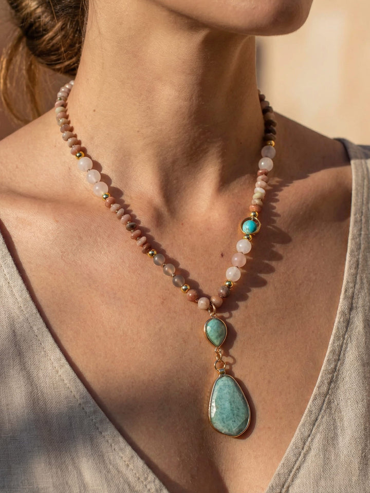 Fiona | Multi Color Beaded Stone Pendant Necklace