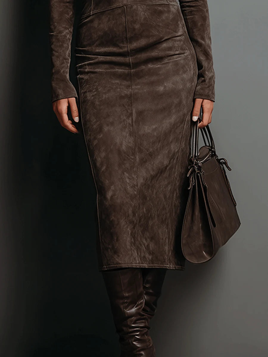 Womens long sleeve turtleneck midi dress, view 3