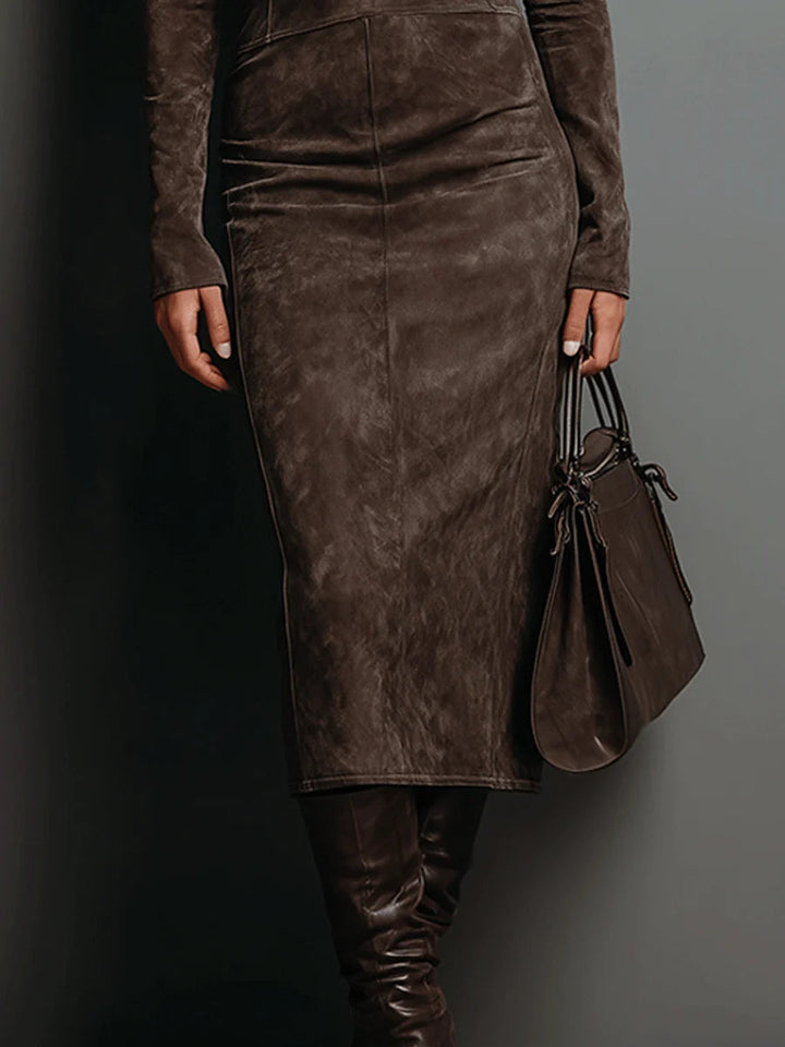 Womens long sleeve turtleneck midi dress, view 3