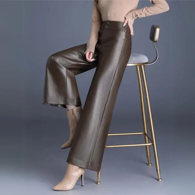 Kira | High-Waist Wide Leg Leather Trousers